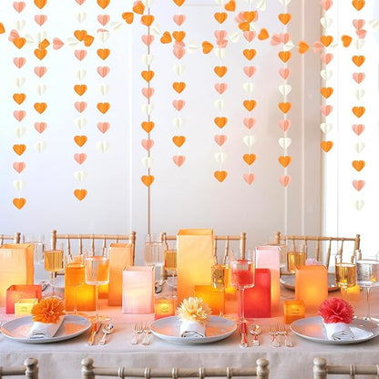 Beige-Orange Peach Fall Party-Decorations Heart-Garland - 39Ft Autumn Thanksgiving Birthday Boho Hanging Paper Streamers Banner,Birthday Bachelorette Baby Bridal Shower Engagement Decor Ouruola