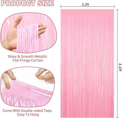 Pastel Pink Tinsel Backdrop Foil Fringe Curtains - 2 Packs Door Streamers Backdrop for Birthday Door Decorations, Party Supplies for Bachelorette, Graduation, Christmas, Disco Decor