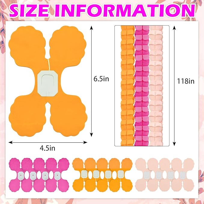 12Pcs Pink and Orange Party Decorations, Hot-Pink Orange Paper Streamers Garland for Girls Women Birthday Sunset Bridal Wedding Baby Shower Backdrop Decor Thanksgiving Friendsgiving Party Decorations