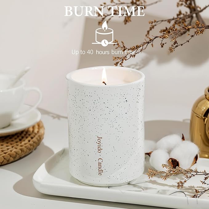 14OZ Jasmine Cashmere Scented Candle - Aromatherapy Candles with Lid - Soy Candles for Home Scented - Luxury Ceramic Jar Candle for Bedroom Kitchen Home Decor, Housewarming Party