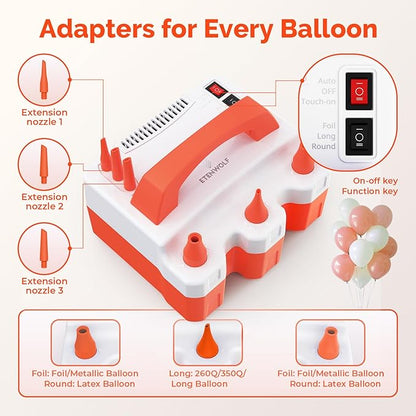 ETENWOLF P600 Electric Balloon Pump for All Balloons with 3 Nozzles 110V 600W Balloon Blower for Party Metalic Latex 260q Foil Balloons, Balloon Inflator for Birthday Decorations