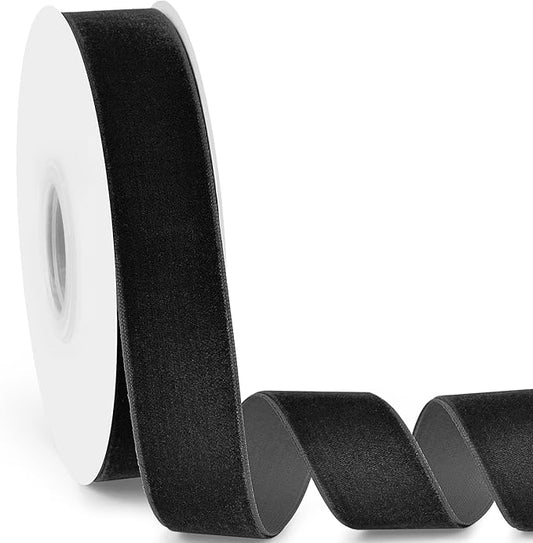 1" Wide Velvet Ribbon, 10 Yards - Black Velvet Ribbon on Spool for Crafts, Gift Wrapping, DIY, Hair Bows, Wedding Invitations, Parties, Valentine's Day, and Christmas