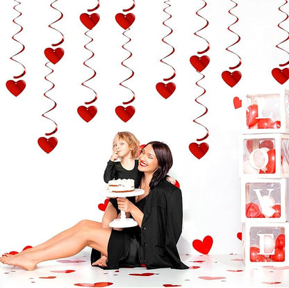 Red Heart Swirls Party-Decorations - 18Pcs Romantic Special Night Galentines Hanging Streamers Garland, Girl Wedding Anniversary Baby Bridal Shower Birthday Decor Supplies Hugtmr