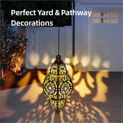 Hanging Solar Lights Garden Lights Metal Moroccan Lamp Waterproof for Outdoor Hanging Decor Yard Backyard Garden Decorative (4 Pack, Bronze)