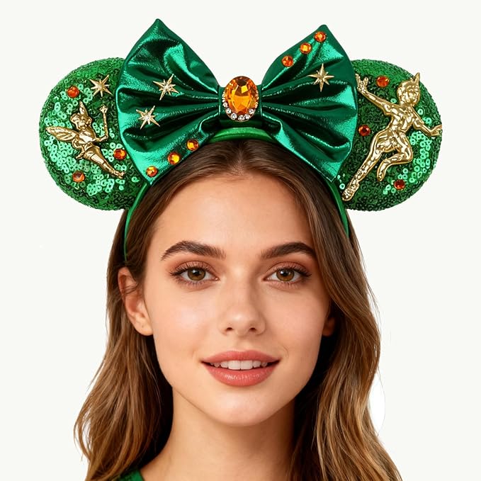ANIUHL Christmas Mouse Ears Headband Polka Dot Snowflake Angel Rhinestone Sequin Bow Hairband for Party Favors