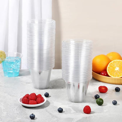 500 Pack 9 oz Clear Plastic Cups, Thickened Disposable Drink Clear Cups for Party, Higher Heat Resistance Drinking Cup for Wine, Juice, Fruit and Cold/Hot Beverages