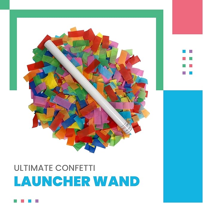 Ultimate Confetti Wand 14 inch Confetti Launcher Wand, Multicolor, 8 Pack - Great for Parties, Weddings and Events Tissue, Metallic and Biodegradable Options