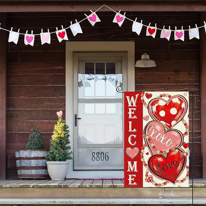 AVOIN colorlife Love Hearts Valentines Day Garden Flag 12x18 Inch Double Sided Outside, XOXO Welcome Anniversary Yard Outdoor Flag