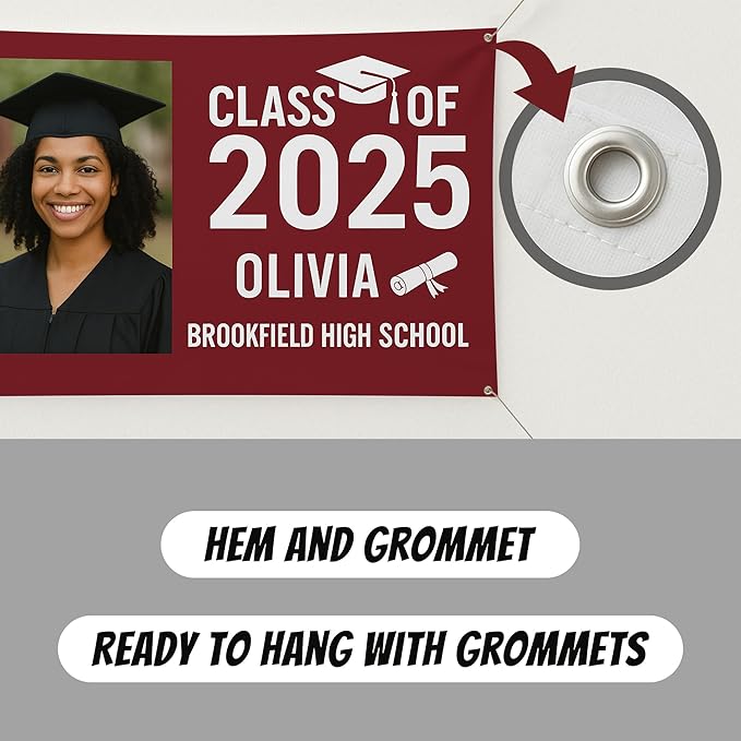 Custom Graduation Banner Class of 2025 with Photo and Name – Personalized Congrats Sign for High School or College Seniors – Indoor Outdoor Graduation Party Decoration