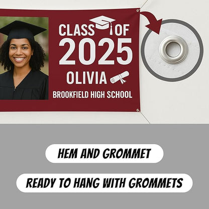 Custom Graduation Banner Class of 2025 with Photo and Name – Personalized Congrats Sign for High School or College Seniors – Indoor Outdoor Graduation Party Decoration