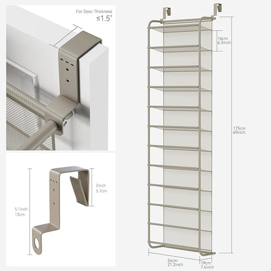 Whitmor 36 Pair Over The Door Shoe Organizer, 12 Tier Hanging Shoe Organizer, Heavy Duty Metal & Mesh Shoe Holder, Hanging Shoe Rack for Closet Organizer & Storage, 69"L x 21.7"W x 7.5"H, Mocha