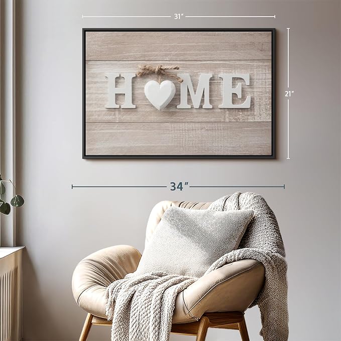 ElephantStock Home Sign Wall Art - Horizontal Floating Framed Canvas - 1-Piece Living Room Wall Decor - Photography Typography Canvas Print - Brown and Beige Decor for Wall - 31" X 21"