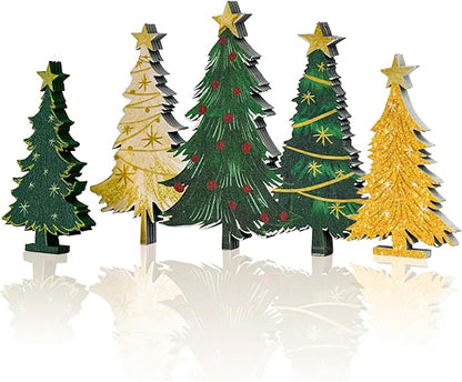 Smile 3 Pcs Wooden Blocks Christmas Decoration Trees Signs, Rustic Centerpieces Wooden Trees, Tiered Tray Decorations for Home Table Shelf Decor.