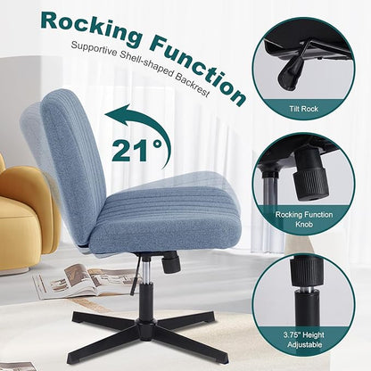 OLIXIS Criss Cross Chairs Legged Armless No Wheels Wide Seat Height Adjustable Swivel Rolling Padded Fabric Home Office Desk Seating for Bedroom, Student, Study Room