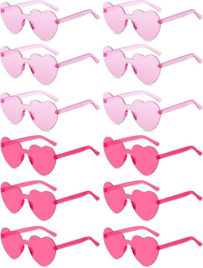 12/20/24 Pairs Heart Sunglasses for Women Men, Trendy Heart Shaped Rimless Transparent Sunglasses, Bachelorette Party