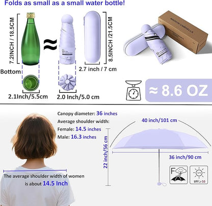 BAODINI Travel Essentials Mini Umbrella for Purse With Case Small Compact UV Sun Protection Lightweight Tiny Pocket Manual Open Close Umbrella for Women Kids and Men Fits Purse Backpack