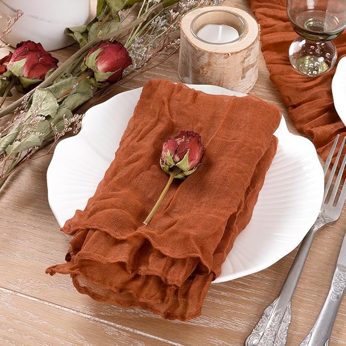 Socomi Terracotta Cheesecloth Napkins Fall Burnt Orange Thanksgiving Cheese Cloths Gauze Set of 10 Boho Washable Dinner Table Napkins for Wedding Party Baby Shower Birthday Party Decor