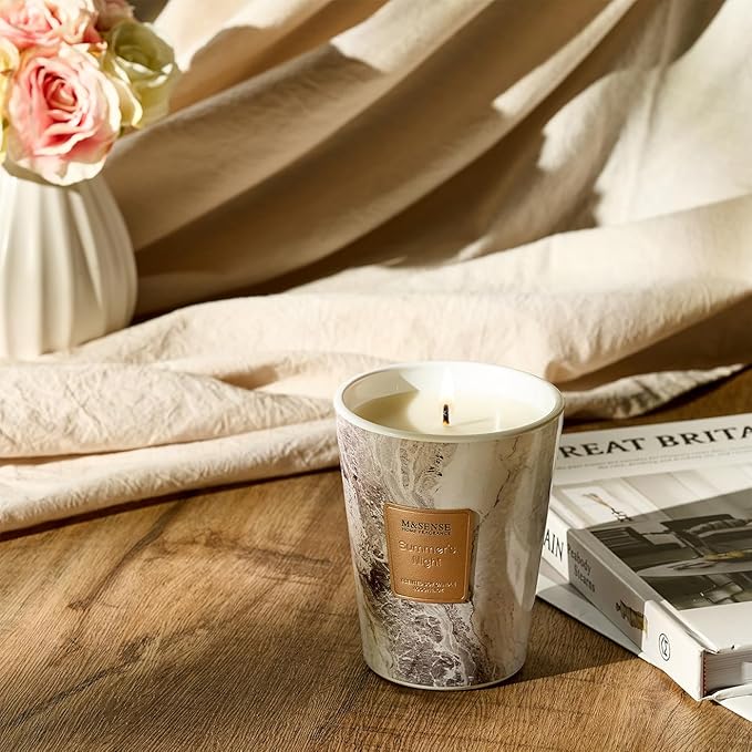 M&SENSE Summer Night Scented Candles for Home, 3 Wick Highly Scented Jar Candle, 14.1 Oz 80H Long Lasting Burning Christmas Candle for Women, Aromatherapy Candles for Holiday Christmas Gift