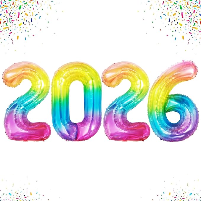 KatchOn, Large 2026 Number Balloons - 42 Inch | 2026 Foil Balloons for New Year Decorations 2026 | Neon Multicolour Balloon Numbers for Birthday Decorations | New Years Eve Party Supplies 2026