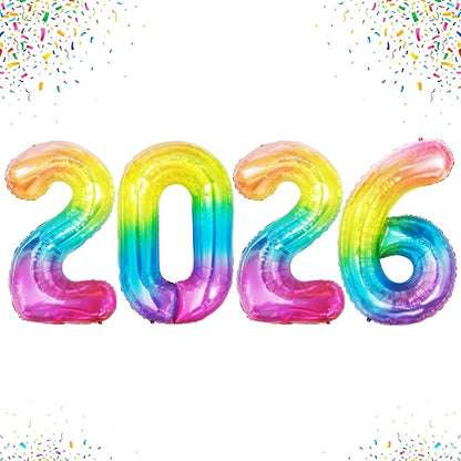 KatchOn, Large 2026 Number Balloons - 42 Inch | 2026 Foil Balloons for New Year Decorations 2026 | Neon Multicolour Balloon Numbers for Birthday Decorations | New Years Eve Party Supplies 2026