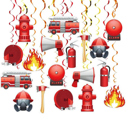 Firefighter Party Hanging Swirls, 48 Pcs,Fire Truck Party Decoration Sign,Hydrants Fire Rescue Equipment Theme Party Supplies for Birthday,Red Orange Yellow