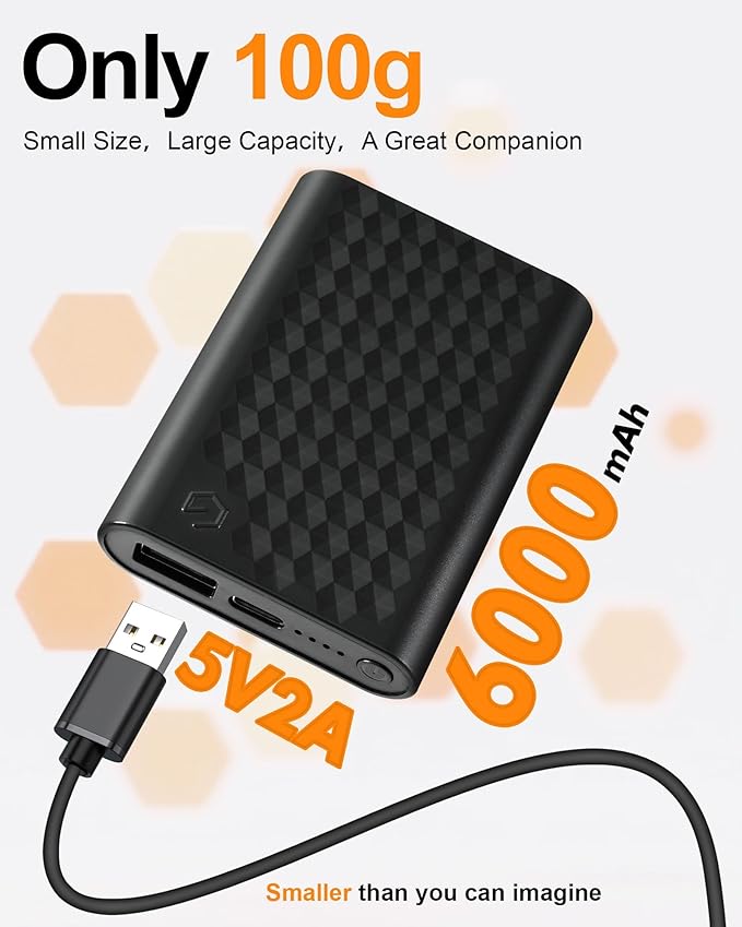6000mAh Portable Power Bank USB Charger for Graphene Heated Scarf Hats Blankets Rechargeable Battery Pack for Winter Outdoor Travel Gear Accessory Essentials Warm Gifts