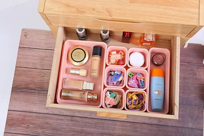 15 PCS Interlocking Desk Drawer Organizer Separator for Office,Bathroom,Kitchen,Makeup（Pink）