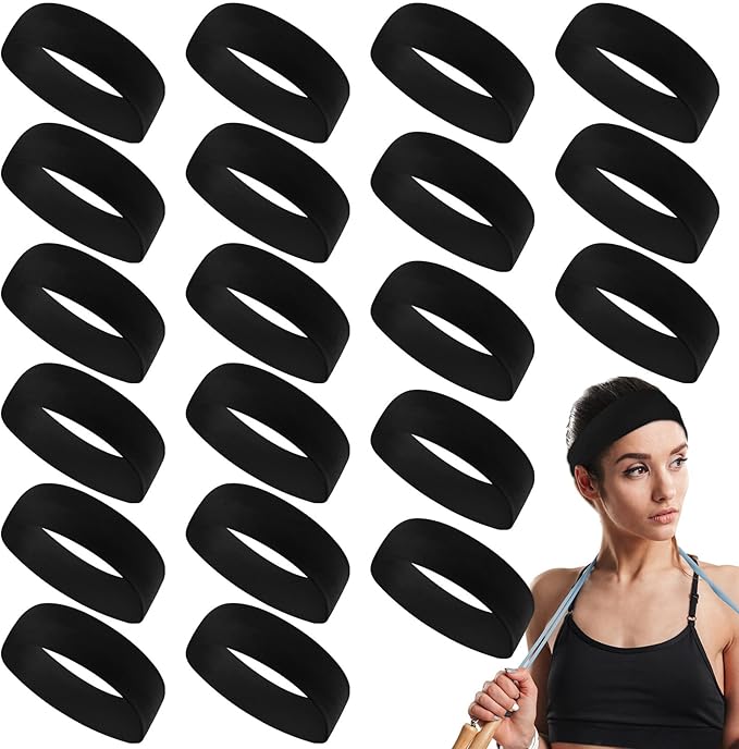 Hotop 20 Pcs Sport Stretchy Headbands for Girls Women Non Slip Soft Fabric Elastic Headband Bulk for Yoga DIY Team Gifts