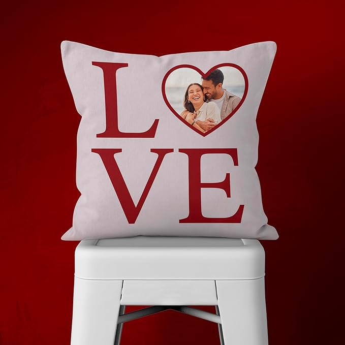 Be Burgundy Custom Love Photo Pillow Cover 16x16 Inch – Personalized Couple Pillow with Heart Photo, Romantic Gift for Lovers, Engagement, Wedding, or Anniversary Home Decor Cushion