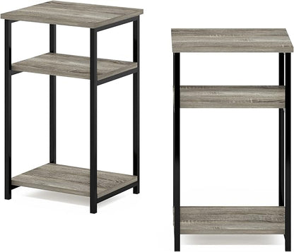 Furinno Just 3-Tier Metal Frame End Table with Storage Shelves, 2-Pack, French Oak