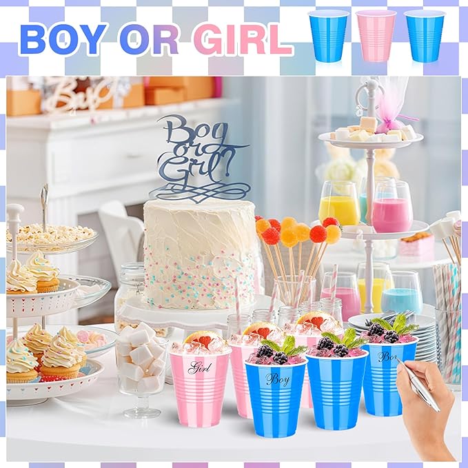 KesaPlan 100 PCS 12 OZ Gender Reveal Plastic Cups, Pink and Blue Cups for Party, Disposable Drinking Cup Bulk for Baby Shower Party Team Birthday Wedding Bachelorette Easter Holiday Supplies