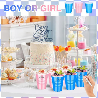 KesaPlan 100 PCS 12 OZ Gender Reveal Plastic Cups, Pink and Blue Cups for Party, Disposable Drinking Cup Bulk for Baby Shower Party Team Birthday Wedding Bachelorette Easter Holiday Supplies