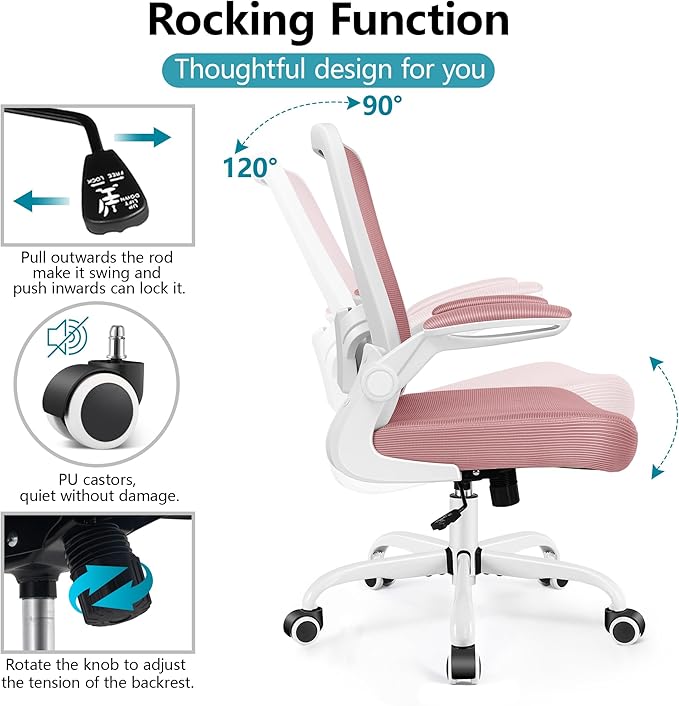 FelixKing Office Chair, Ergonomic Desk Chair Breathable Mesh Chairs Adjustable High Back Lumbar Support Flip-up Armrests, Executive Rolling Swivel Comfy Computer Chairs Home Office Rose Quartz