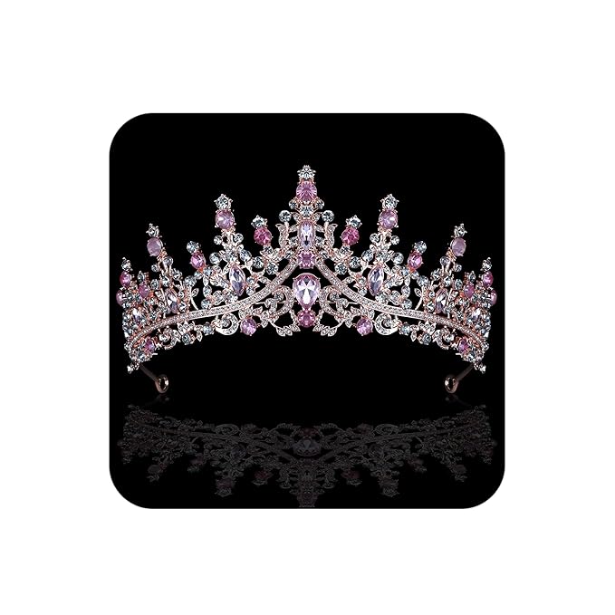 COCIDE Pink Crowns for Women Pink Tiaras for Women Princess Tiaras for Girls Costume Halloween Hair Accessories Royal Crystal Headbands Cosplay Birthday Pageant Bride Headpieces