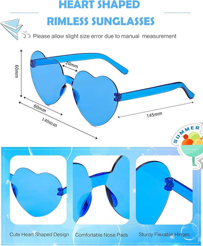 100 Pairs Heart Shaped Sunglasses for Women, Colorful Rimless Fun Heart Sunglasses Bulk Party Favors