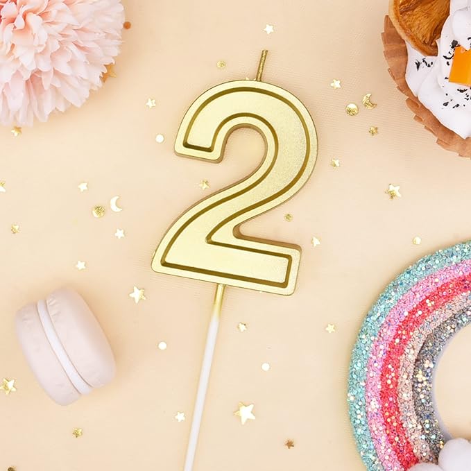 PHD CAKE 2.76 Inch Luxe Gold 2 Number Birthday Candles, Gold Number Candle, Cake Number Candles, Party Celebration