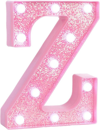 Pink LED Marquee Light Up Letters, Glitter Alphabet Letter Lights for Birthday Party Decorations, Battery Operated Letter Signs for Girls Room Table Decor, Pink letter Z with Cool White Lights