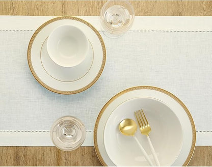Solino Home Linen Ivory Table Runner 72 Inches Long - 100% Pure Linen Hemstitch Table Runner 14 x 72 Inch for Dresser, Dining, Fall, Christmas, Holiday, New Year - Classic Hemstitch