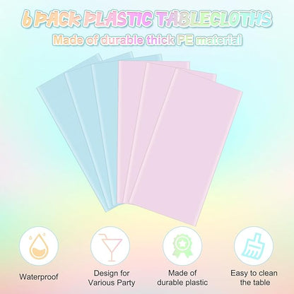 MASHAN 6Pack Round Gender Reveal Tablecloths,Disposable Plastic Pink and Blue Tablecloth,Table Covers for Boy or Girl Baby Shower Party Decorations,84 Inch