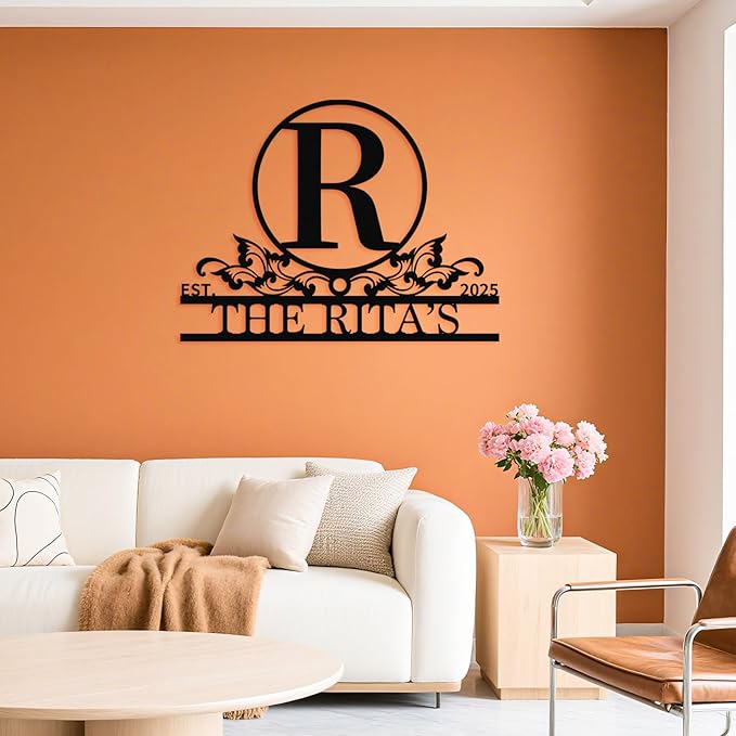 Personalized Monogram Metal Sign, Custom Last Name & Est. Year Wall Art, Rustic Wall Art Family Name Plaque Outdoor/Indoor Home Wall Decor – Unique Wedding, Anniversary, or Housewarming Gift