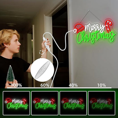 NOSUN Merry Christmas Candy Cane Neon Sign LED Lighted Dimmable Switch Christmas Gift Decorations for Xmas Party Kids Bedroom Bar Pub Club Decor
