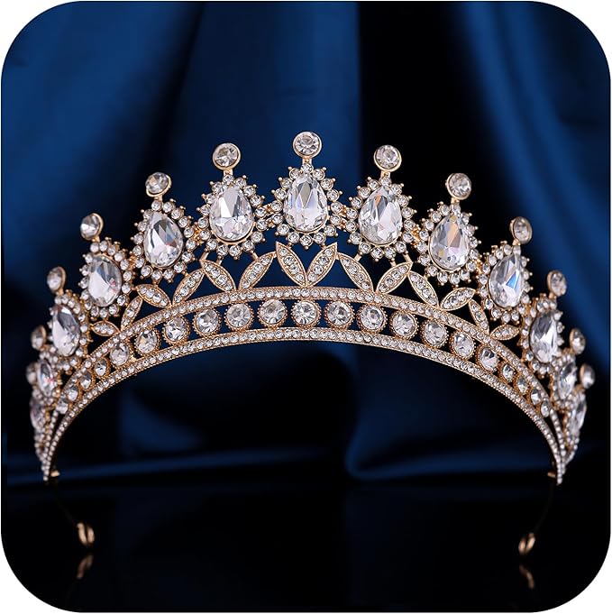 FORSEVEN Crystal Tiaras and Crowns for Women - Wedding and Birthday Party Princess Crown Hair Accessories - Bride Rhinestone Headband Halloween Decorations Hairband