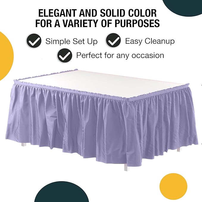 Exquisite Ruffle Table Skirt Lavender 2 Pack 14 Ft Long Table Skirts for Rectangle Tables 6ft Plus or Round Tables Skirts with Adhesive Strip for Gender Reveal Decor & Happy Birthday Parties