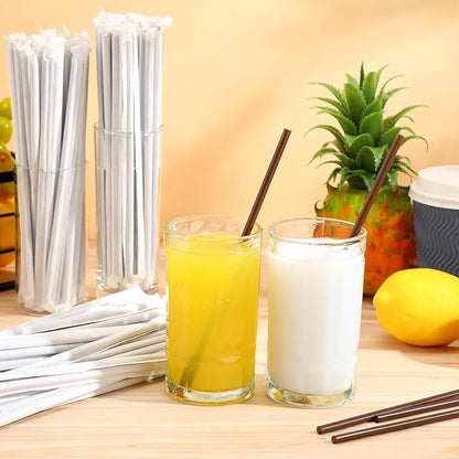 Hoolerry 2000 Pcs 8 Inch Plastic Straws Disposable Individually Wrapped Drinking Straight Long Straws, 0.24" Wide, for Hot and Cold Beverages (Coffee Color)