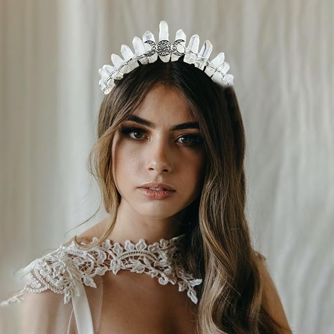 Raw Crystal Tiara Headband, Bridal Crown Rhinestone Fairy Headwear for Wedding Bride Women Girls (clear)