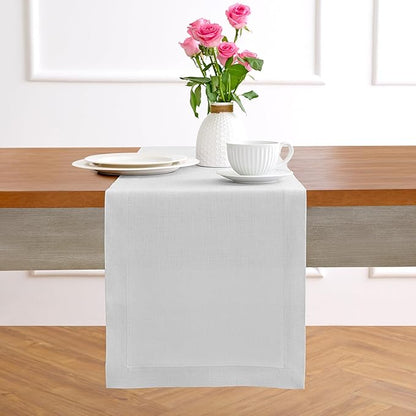 Solino Home Linen Table Runner 72 Inches Long - 100% Pure Linen Silver Cloud Dining Table Runner 14 x 72 Inch for Fall, Autumn - Fete