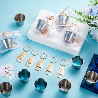 Vesici 25 Sets Baby Shower Party Favors Bottle Openers Keychains Stainless Steel Shot Thank You Tags Organza Bags Gender Reveal Favors for Guests Wedding Baby Shower Return Gift Girl Boy (Boy)