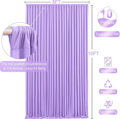 10 Panels Lavender Backdrop Curtain for Parties Wedding Wrinkle Free Light Purple Photo Curtains Backdrop Drapes Fabric Decoration for Baby Shower Photoshoot 50ft(W) x 10ft(H)