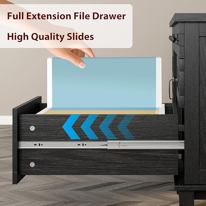 60 Inch Farmhouse Executive Desk with File Drawers for Home Office, Large Computer Desk with Storage Cabinet & Charging Station, Wooden Writing Table with Power Outlets & USB Ports for Work Study