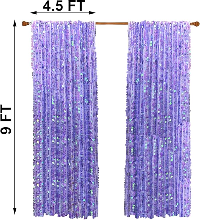 Big Sequin Backdrop Curtains, Sequin Fabric Photography Backdrop, Shimmer Photo Backdrop Payette Sequins Curtain Panels for Wedding Party Christmas Decor - 9x9FT, Iridescent Purple
